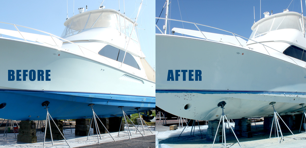 Marine dustless blasting in progress