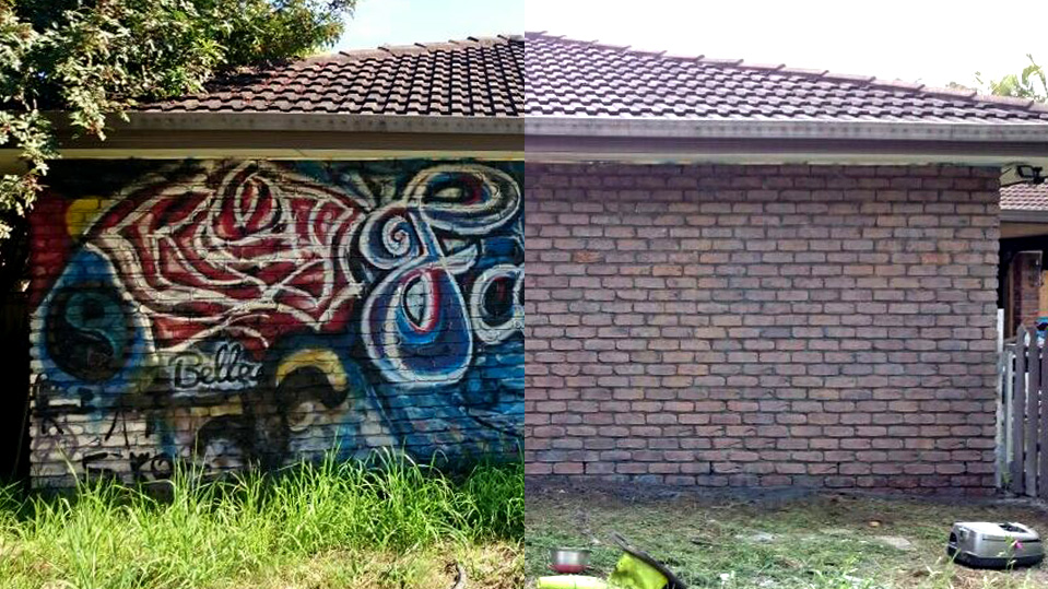 Graffiti removal with dustless blasting